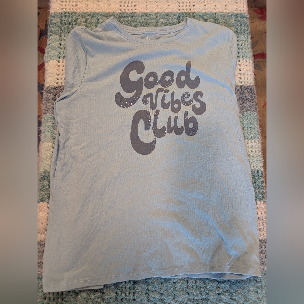 Girls Long Sleeve Blue SGood Vibes Club' Top Size xXL Size 18 Wonder Nation